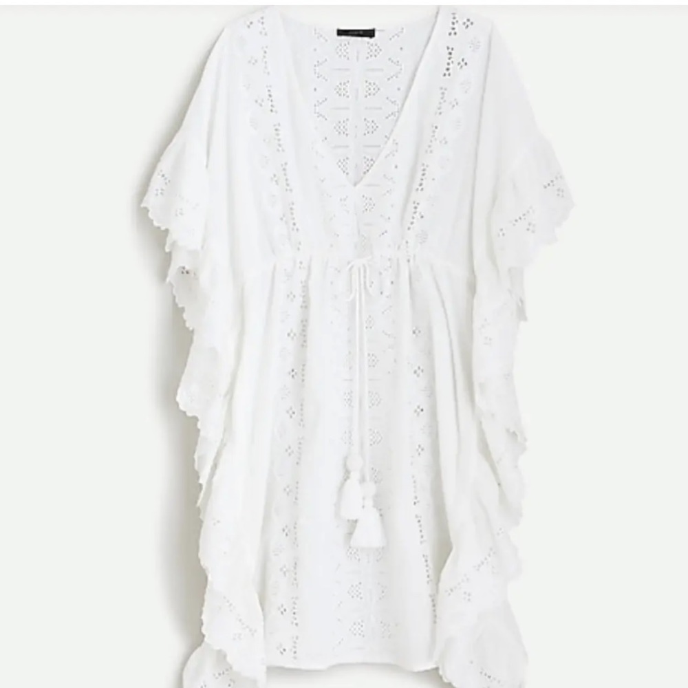 JCREW Eyelet Ruffle tunic coverup with tassels Small white NWT!
Style No. AP033